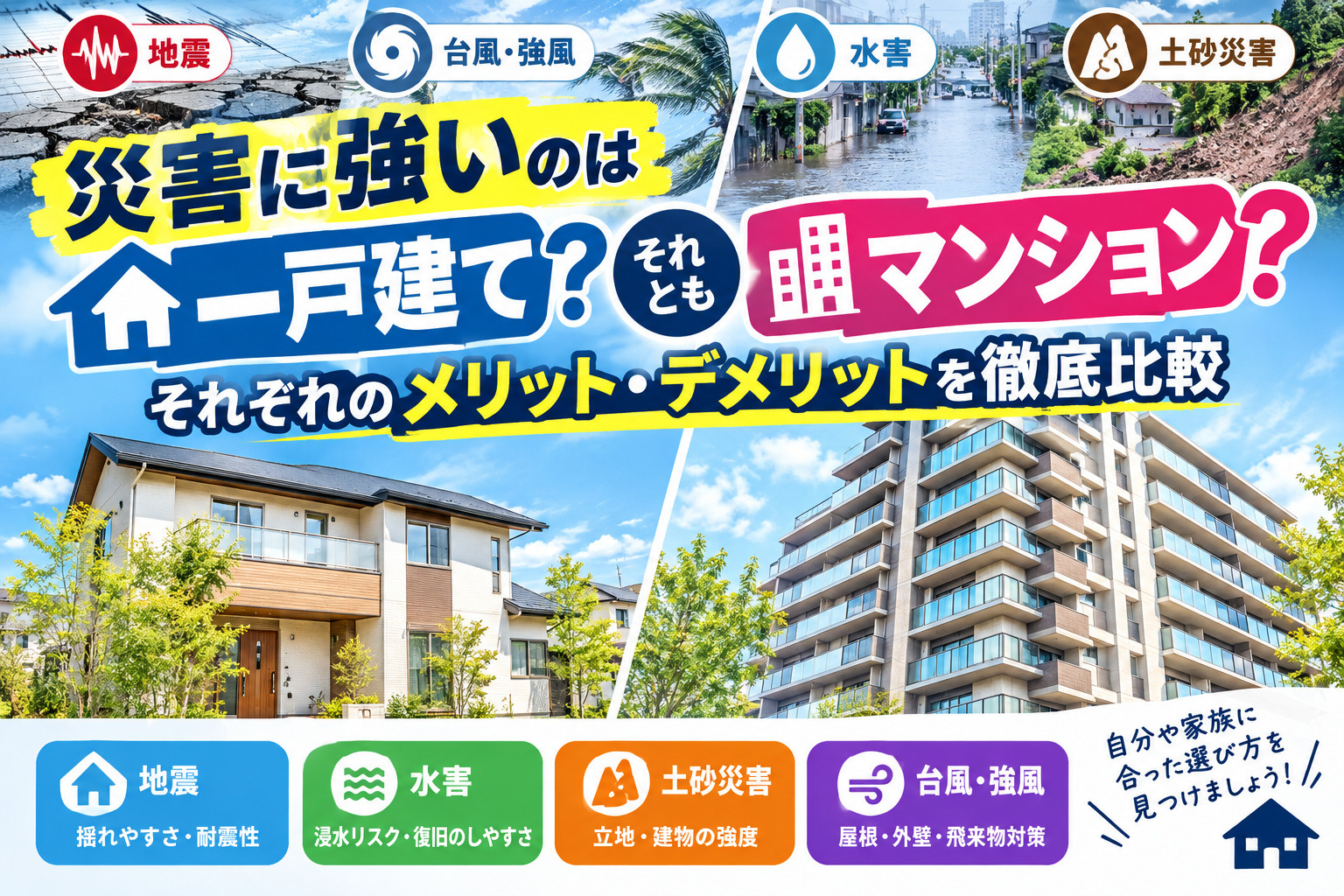 災害に強いのは一戸建て？それともマンション？それぞれのメリット・デメリットを徹底比較の画像