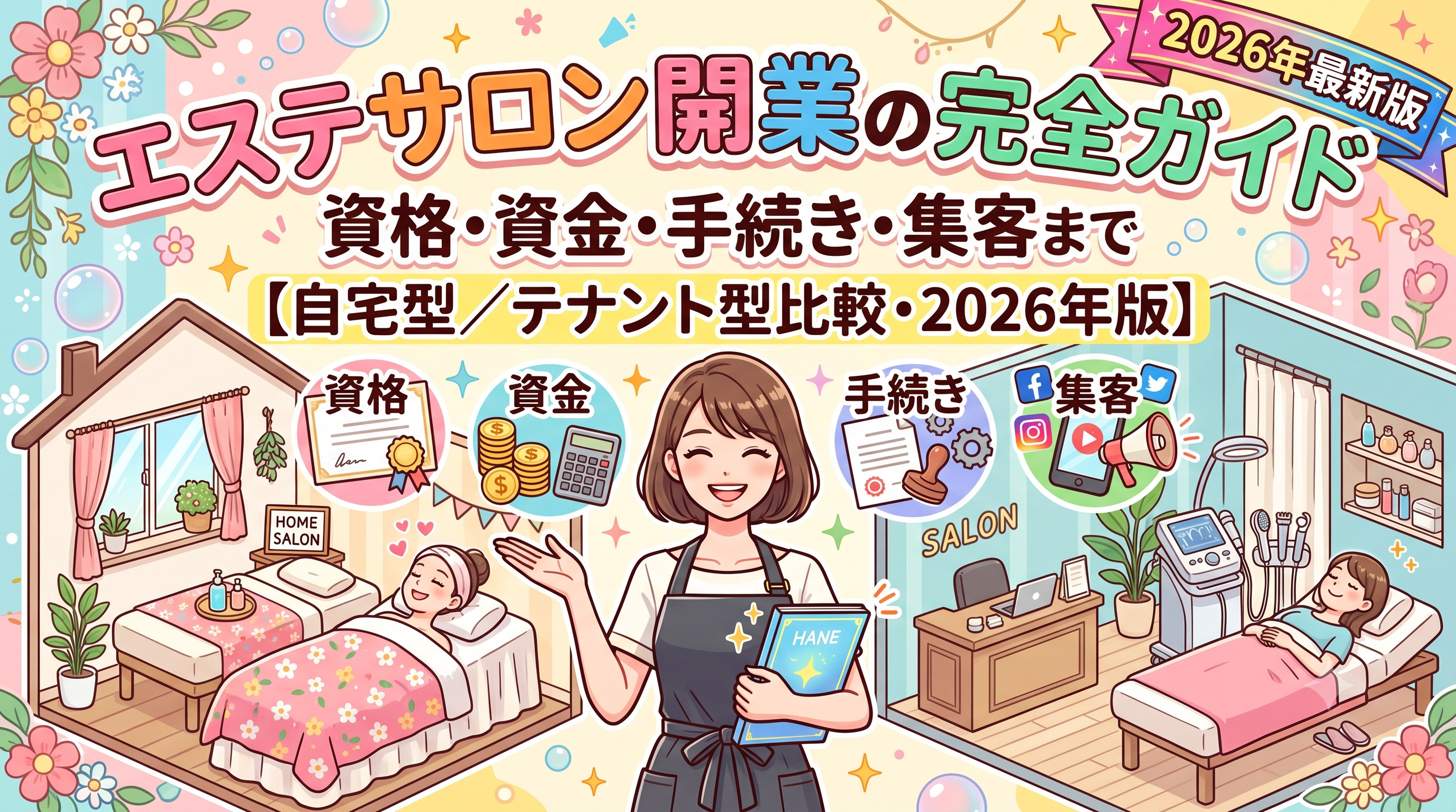 エステサロン開業の完全ガイド｜資格・資金・手続き・集客まで【自宅型／テナント型比較・2026年版】の画像