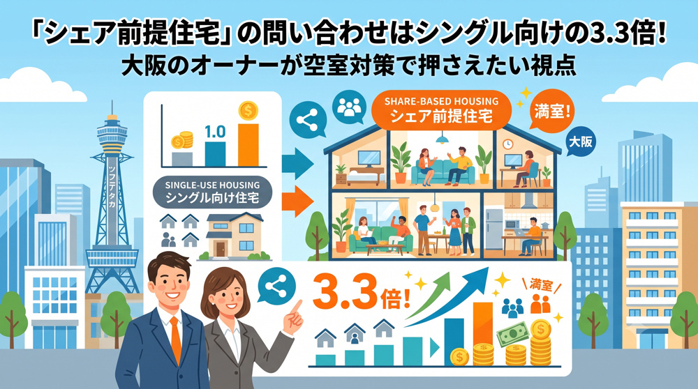 「シェア前提住宅」の問い合わせはシングル向けの3.3倍！大阪のオーナーが空室対策で押さえたい視点の画像
