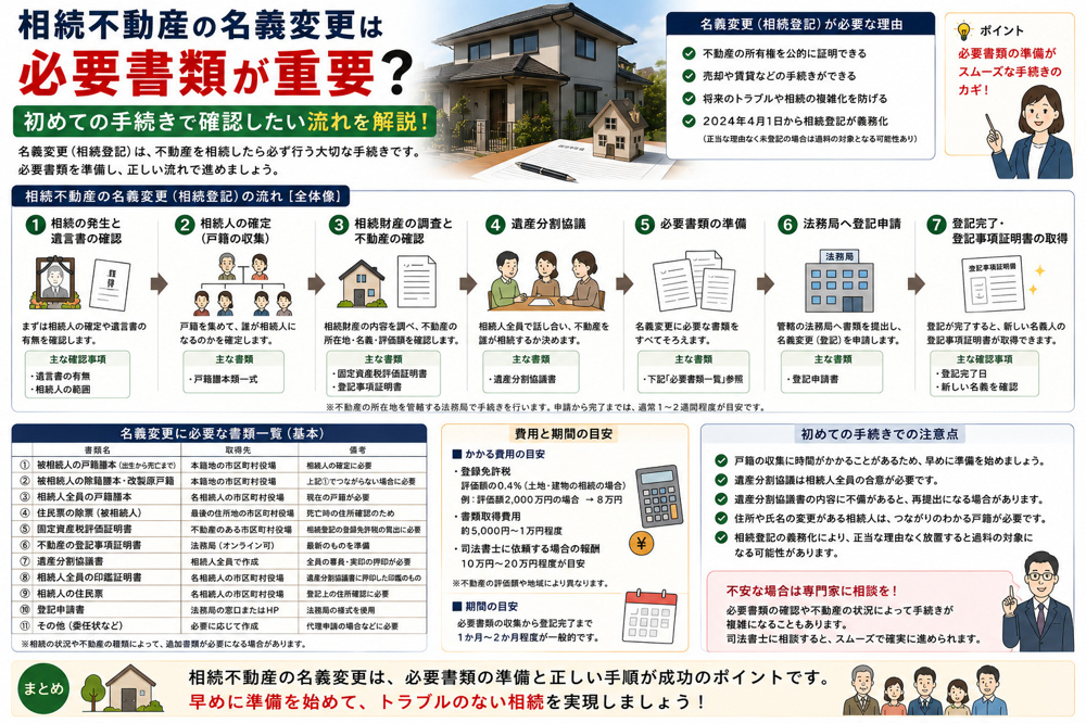 相続不動産の名義変更は必要書類が重要？初めての手続きで確認したい流れを解説の画像