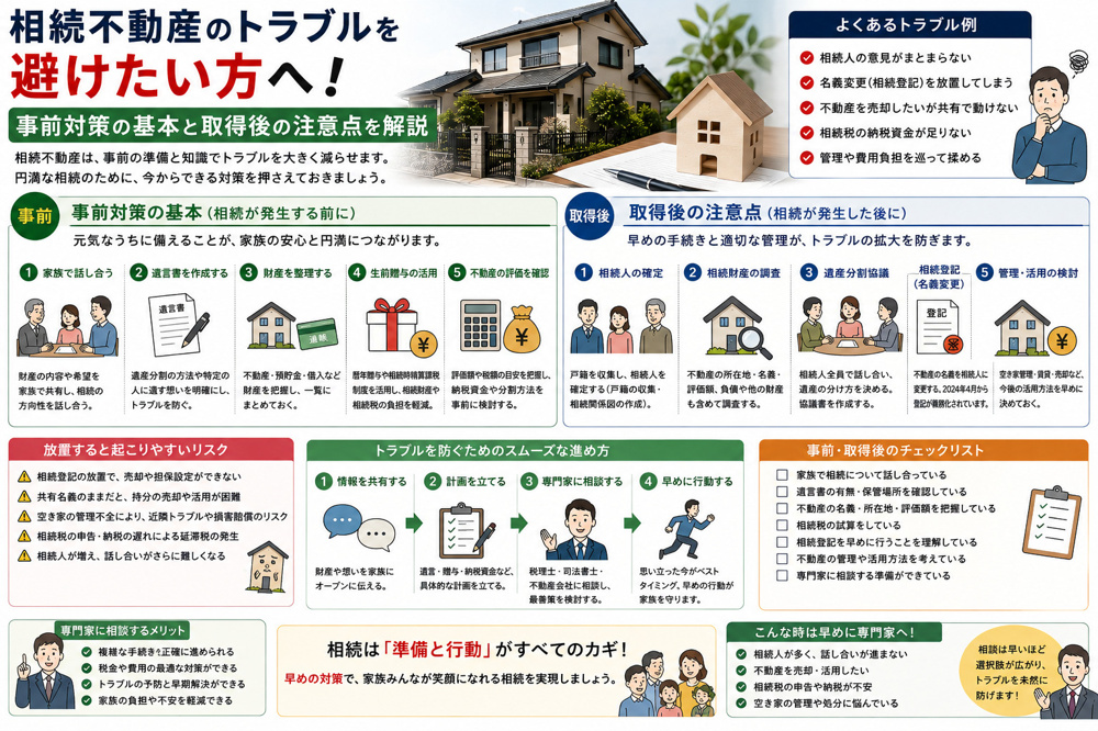 相続不動産のトラブルを避けたい方へ！事前対策の基本と取得後の注意点を解説の画像