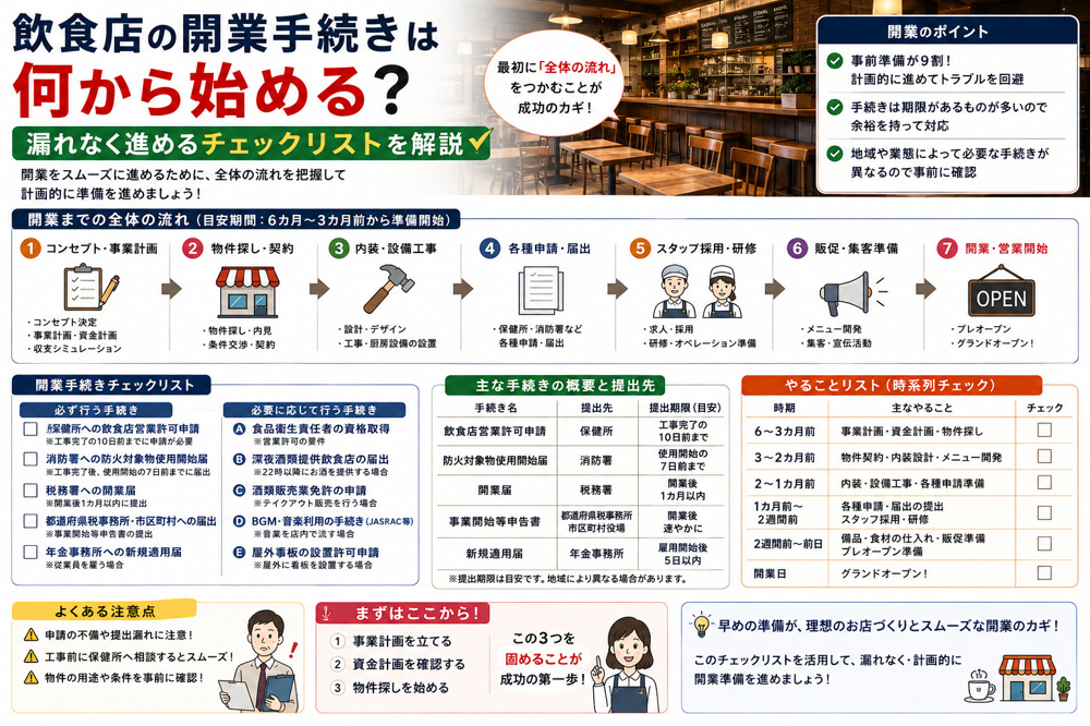 飲食店の開業手続きは何から始める？漏れなく進めるチェックリストを解説の画像
