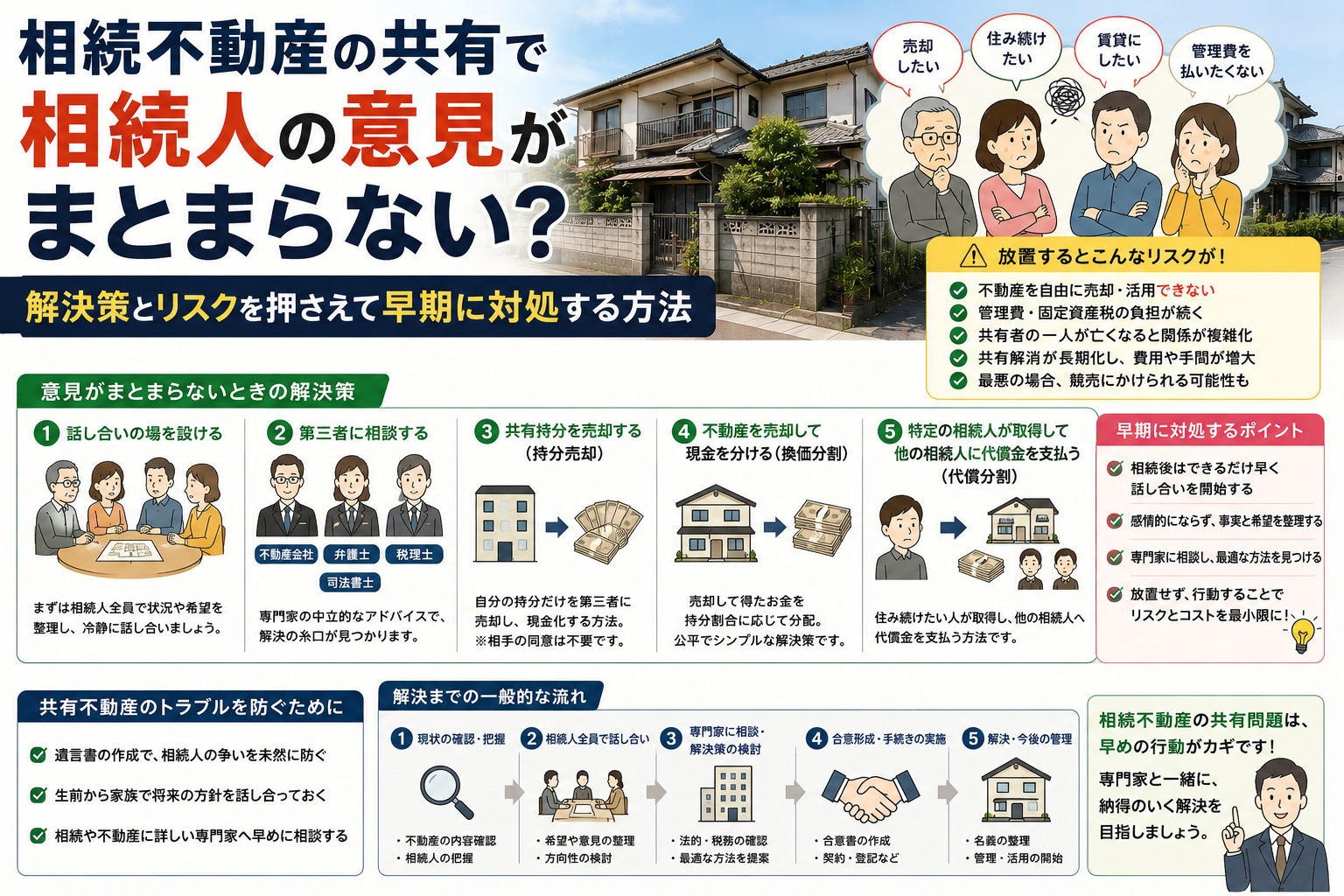 相続不動産の共有で相続人の意見がまとまらない?解決策とリスクを押さえて早期に対処する方法の画像