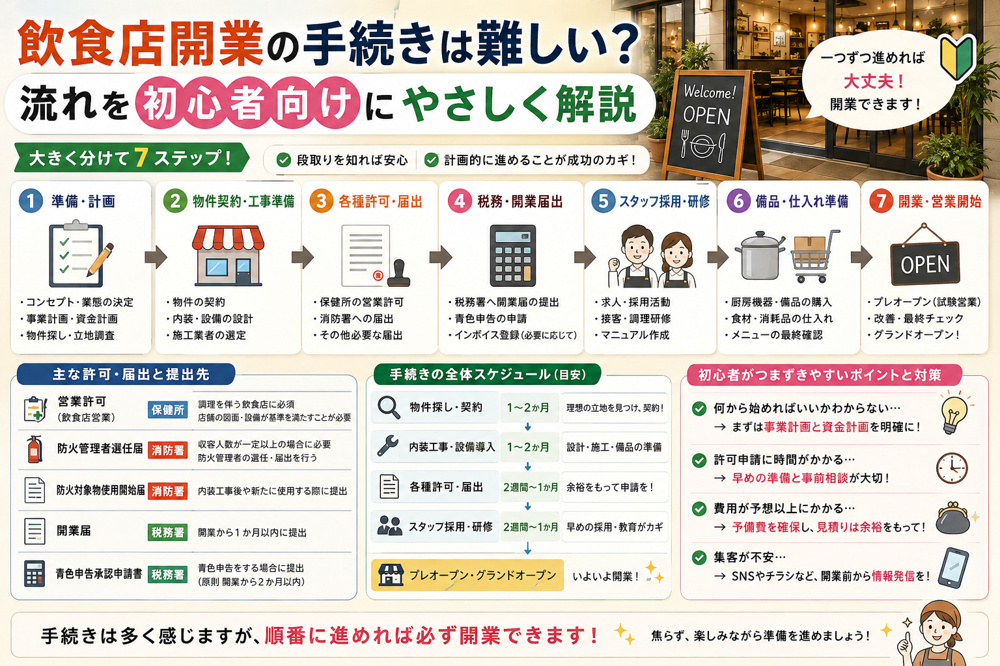 飲食店開業の手続きは難しい？流れを初心者向けにやさしく解説の画像