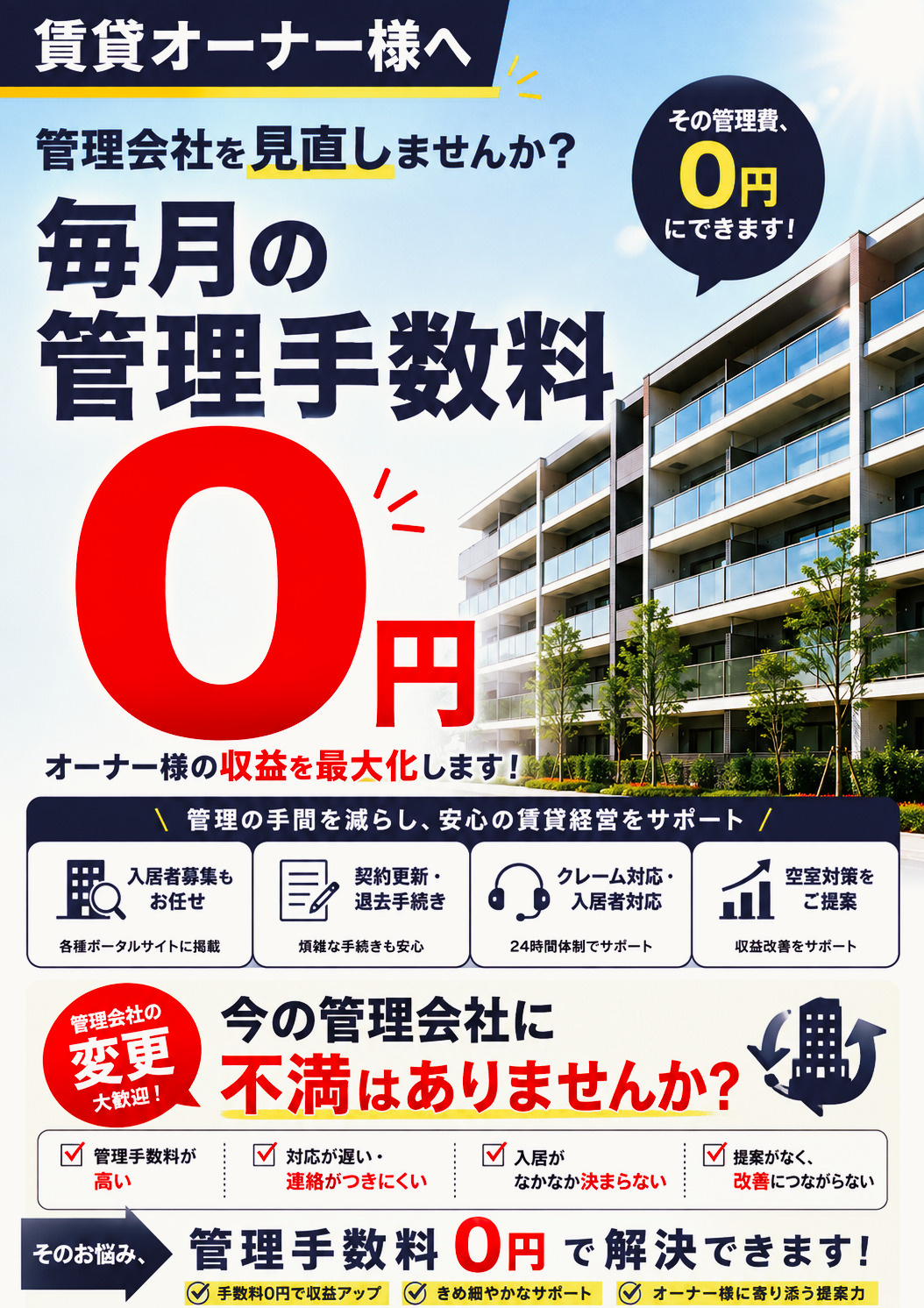 管理手数料0円+27店舗のネットワークを活かした募集力で、オーナー様の賃貸経営をサポート!の画像