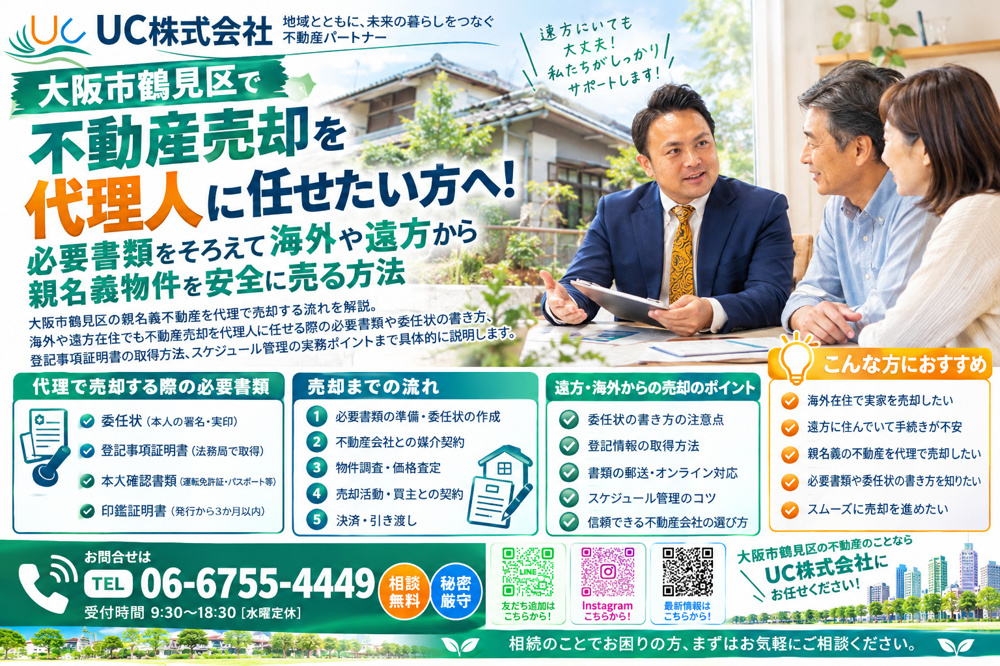 大阪市鶴見区で不動産売却を代理人に任せたい方へ！必要書類をそろえて海外や遠方から親名義物件を安全に売る方法の画像