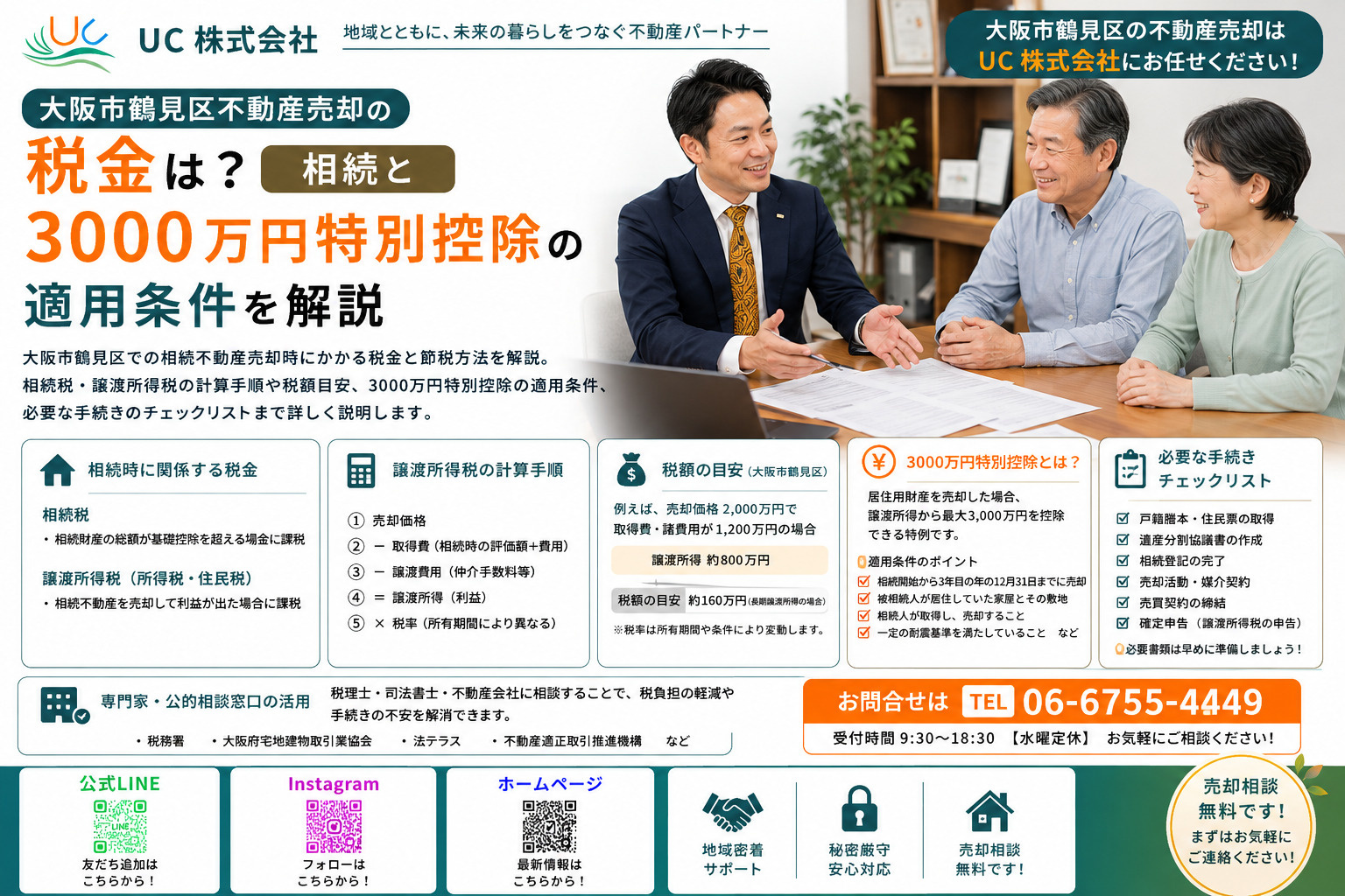 大阪市鶴見区不動産売却の税金は?相続と3000万円特別控除の適用条件を解説の画像