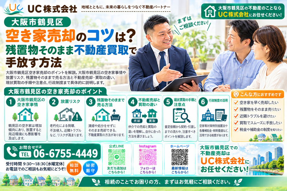 大阪市鶴見区空き家売却のコツは？残置物そのまま不動産買取で手放す方法の画像