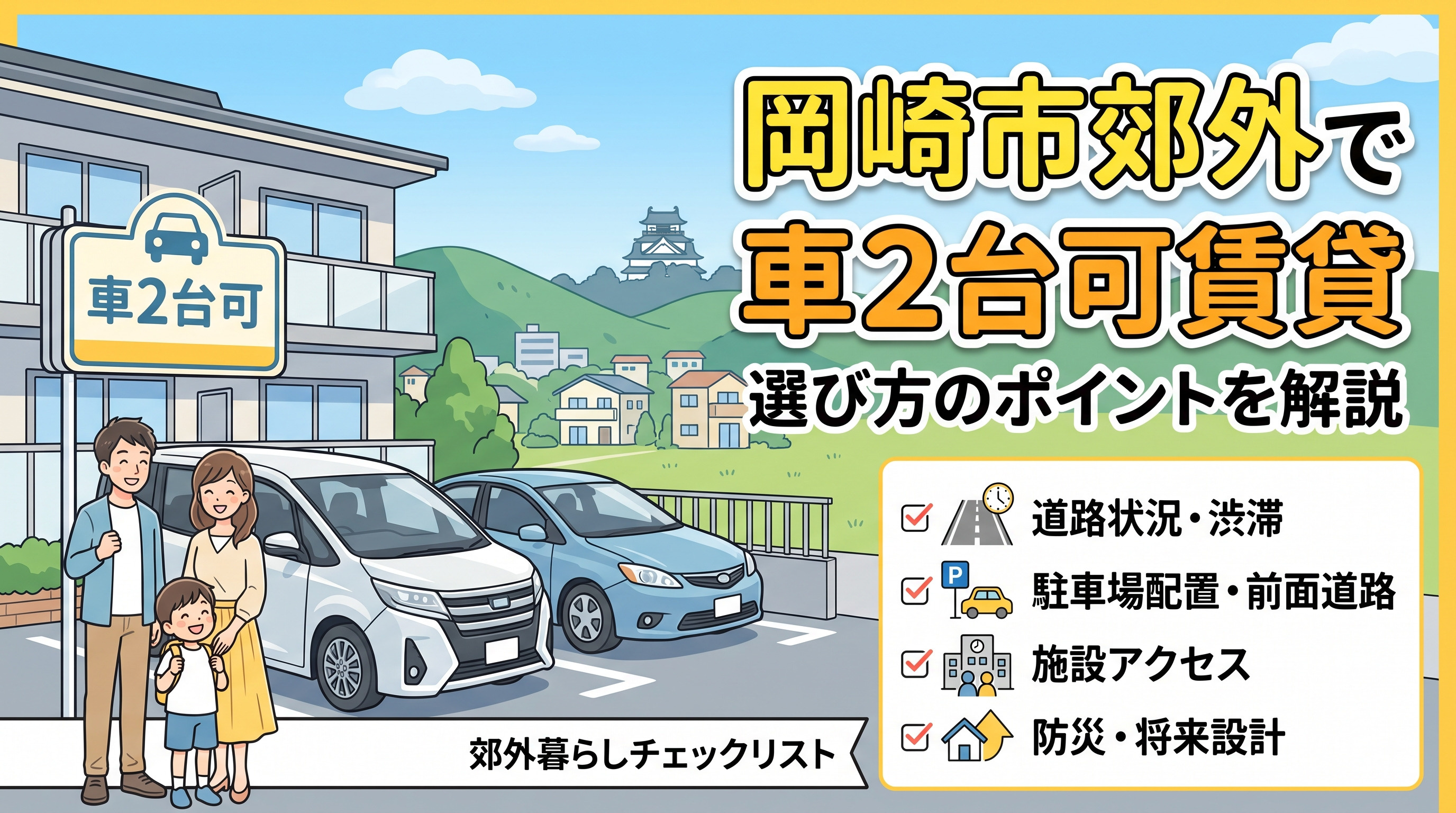 岡崎市郊外で暮らすなら要チェック！車2台可の賃貸物件選びのポイントを解説の画像
