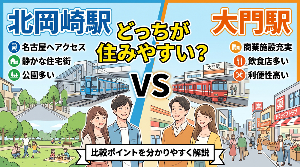 北岡崎駅と大門駅どっちが住みやすい？比較ポイントを分かりやすく解説の画像