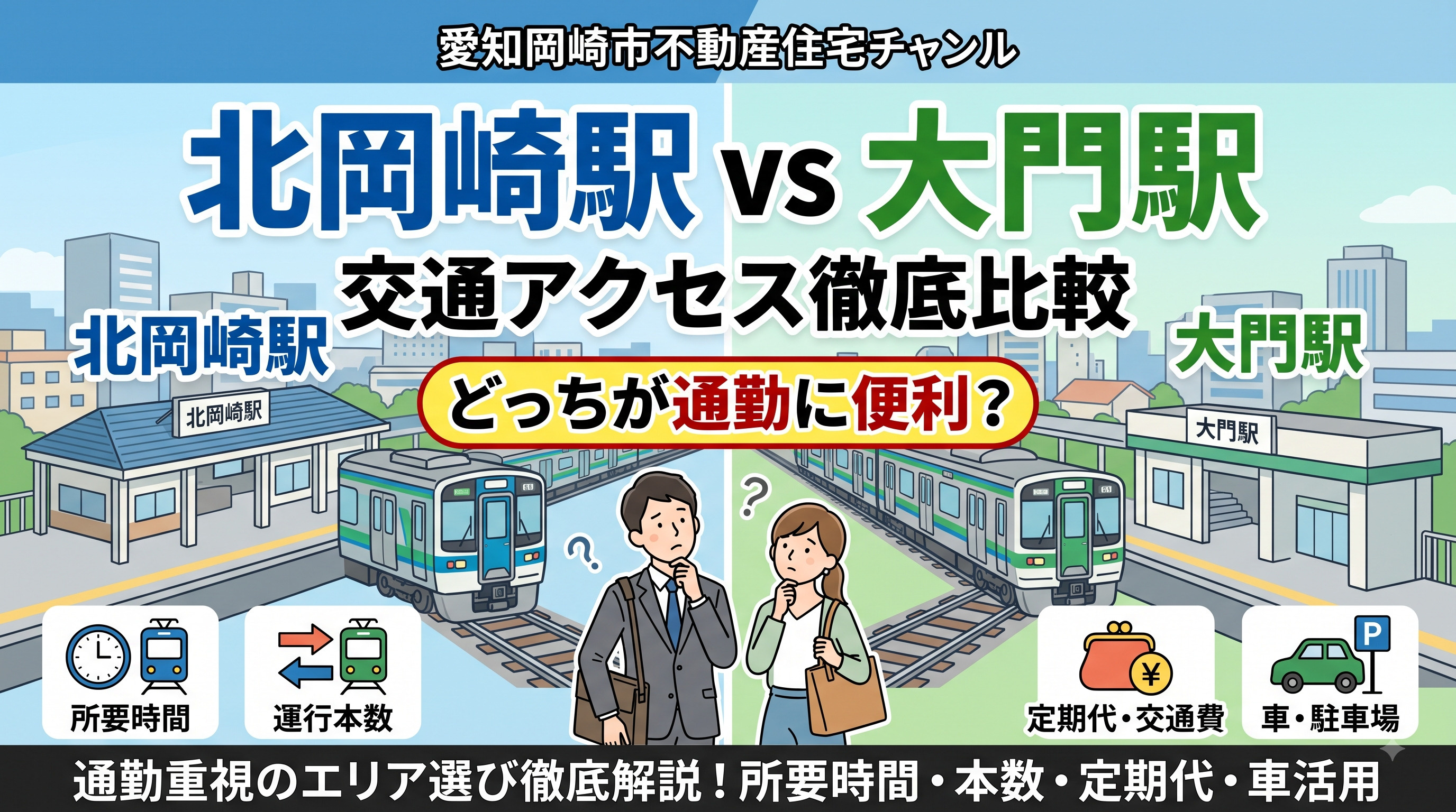 北岡崎駅と大門駅どっちが通勤に便利？交通アクセスを比較して最適な住むエリアを選ぶ方法の画像