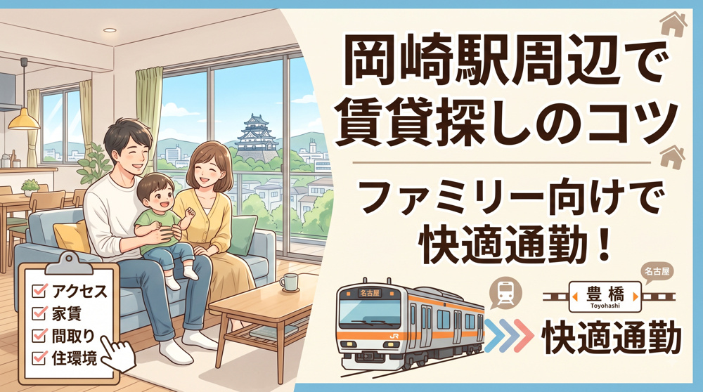 岡崎駅周辺で探す賃貸のコツとは？ファミリー向け物件で名古屋豊橋通勤を快適にする方法の画像