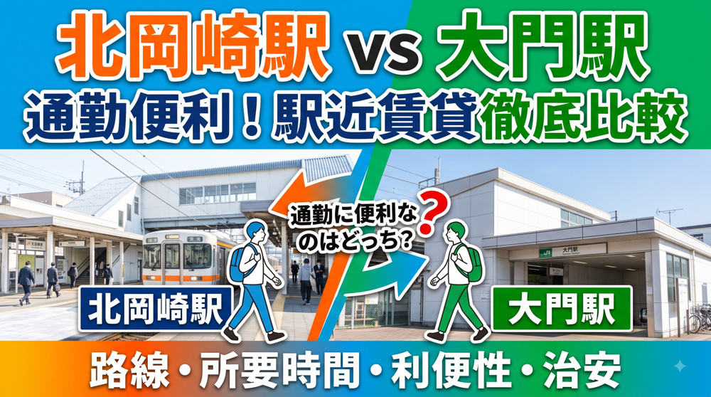 北岡崎駅と大門駅どっちが通勤に便利？駅近賃貸で通勤重視の住み替えを考えるの画像