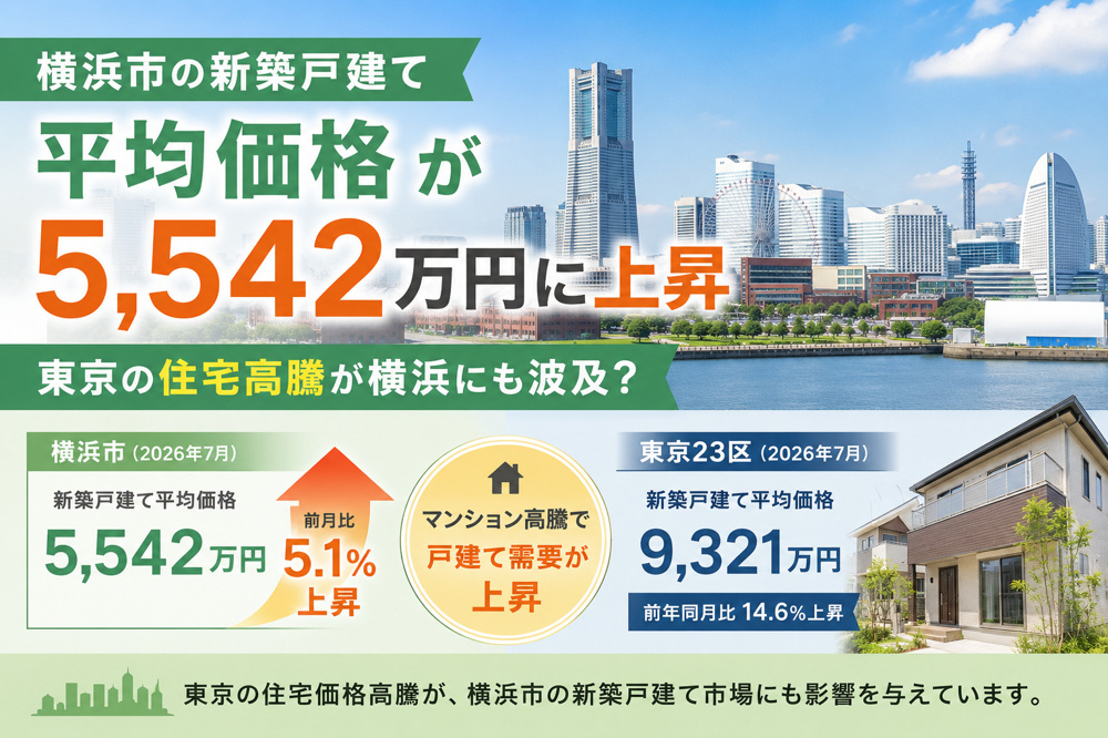 横浜市の新築戸建て平均価格が5,542万円に上昇｜東京の住宅高騰が横浜にも波及？の画像