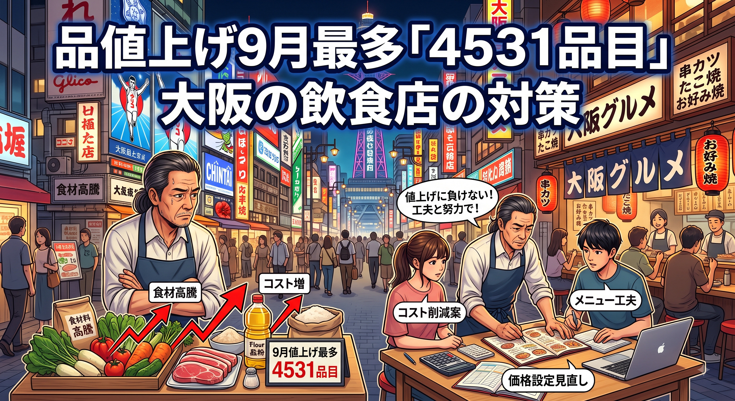 品値上げ9月最多「4531品目」大阪の飲食店の対策の画像