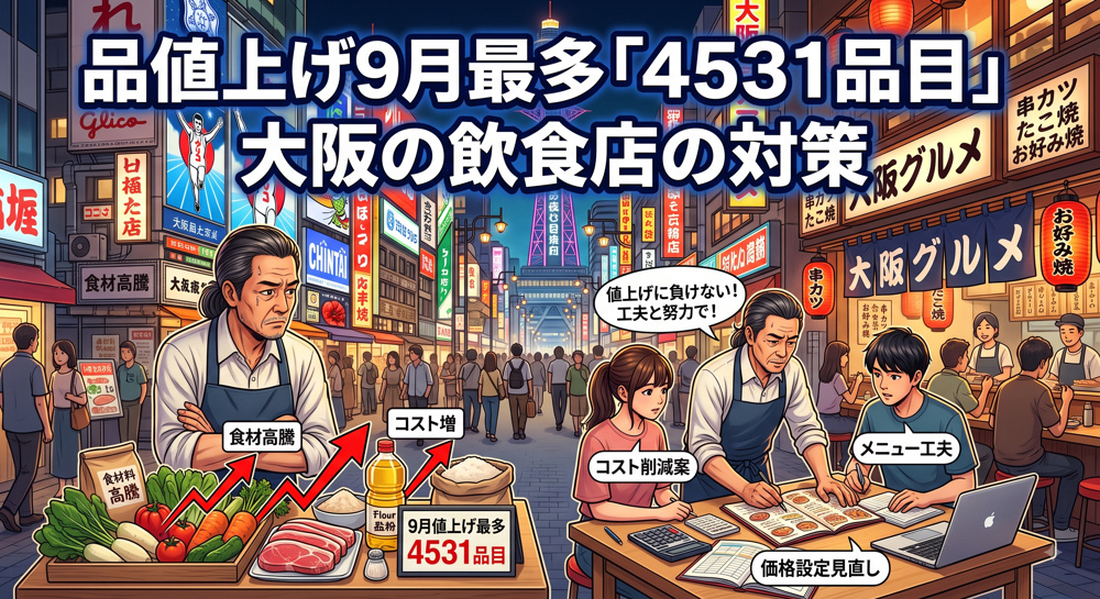 品値上げ9月最多「4531品目」大阪の飲食店の対策の画像