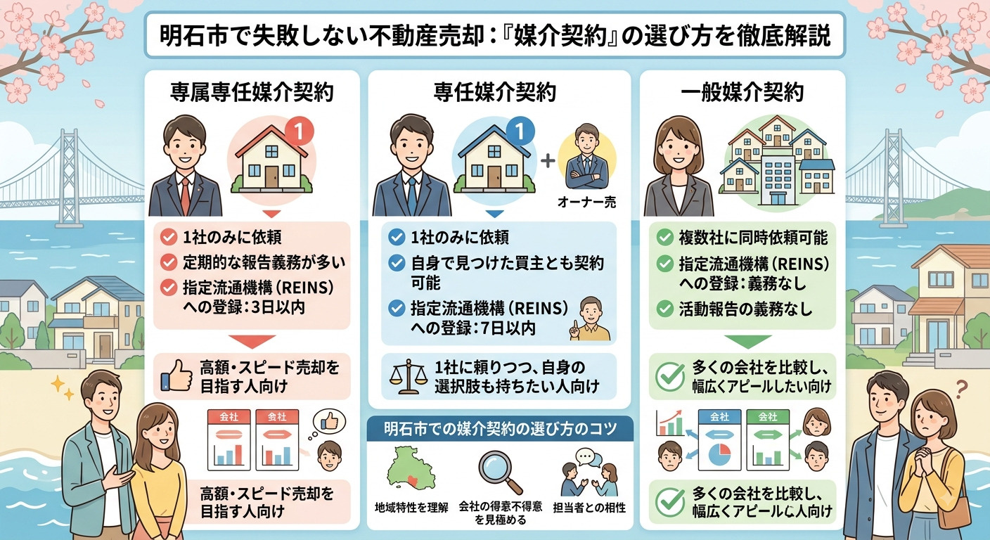 石市で不動産を売るなら？媒介契約3種類の違いと選び方の画像