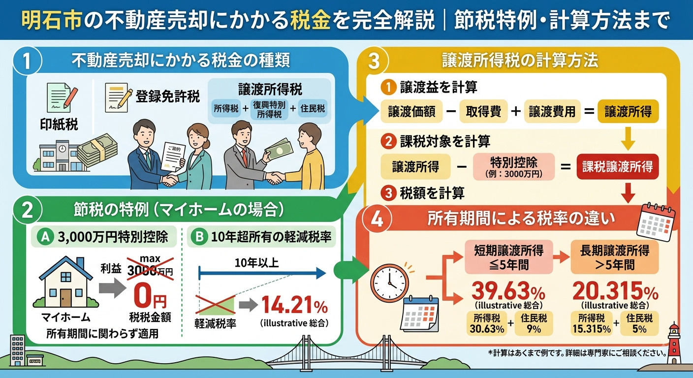 明石市の不動産売却にかかる税金を完全解説｜計算方法・節税特例・確定申告までの画像