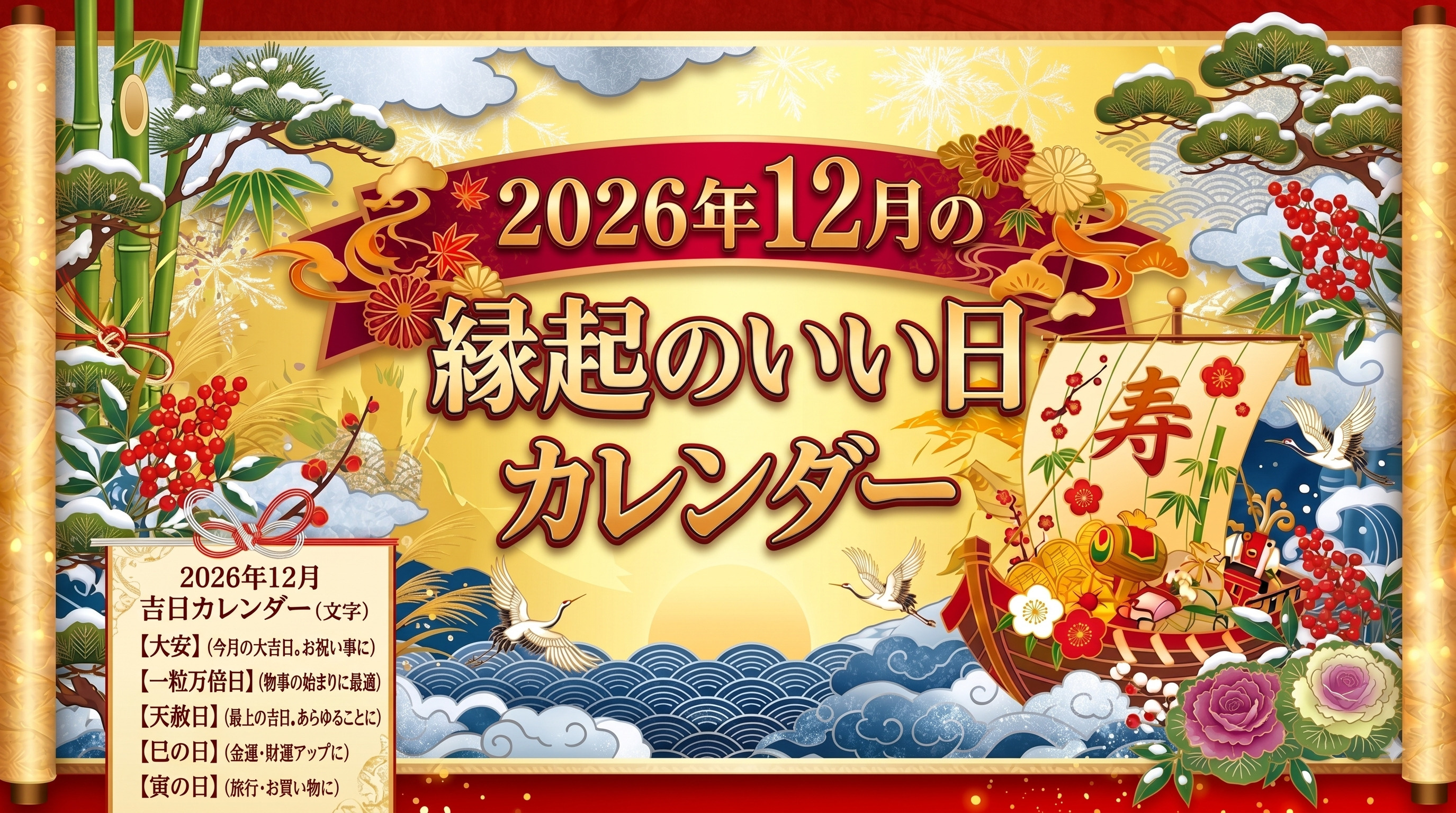 2026年12月の縁起のいい日カレンダーの画像