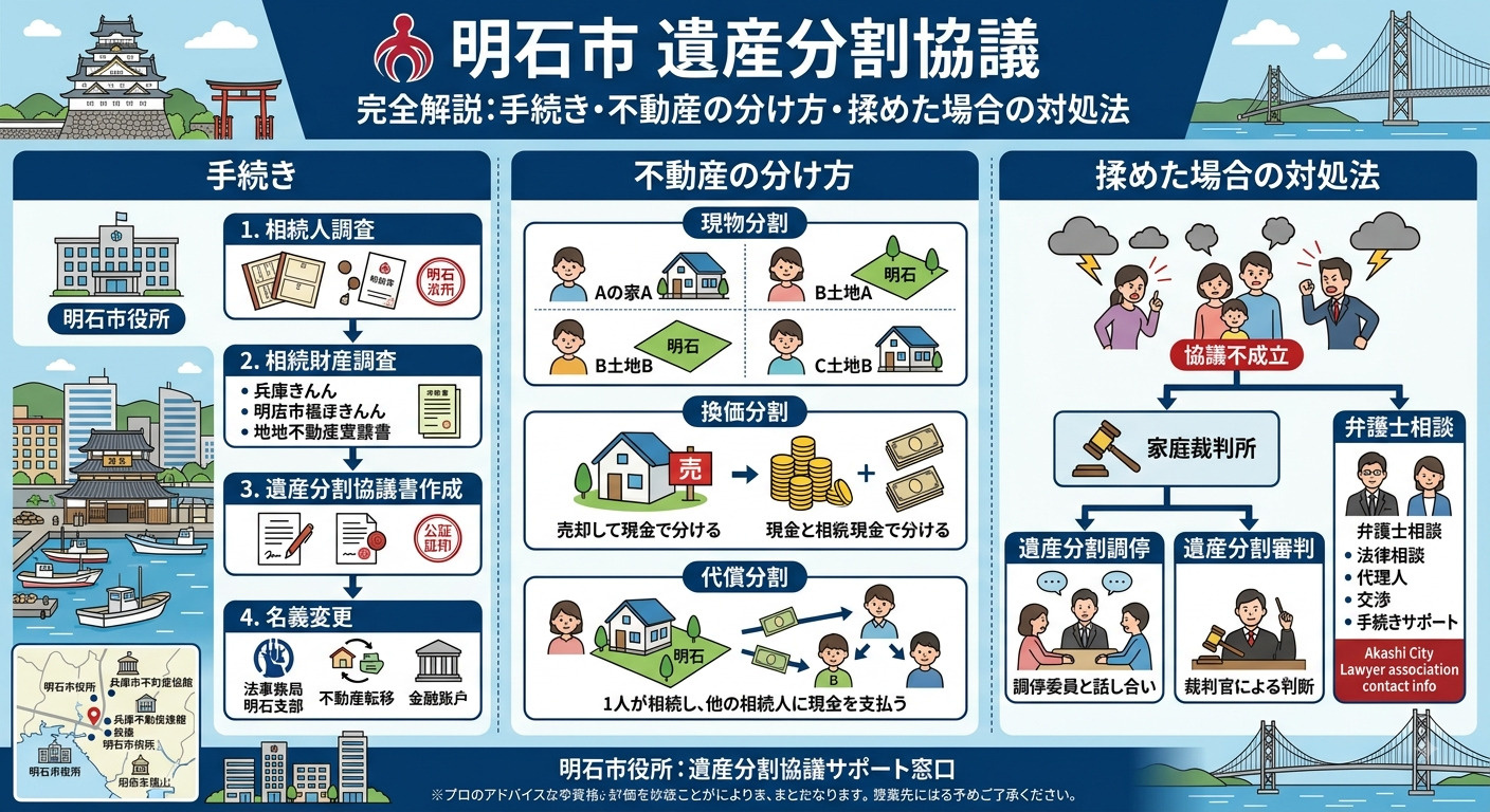 明石市の遺産分割協議を完全解説|手続きの流れ・不動産の分け方・揉めた場合の対処法の画像