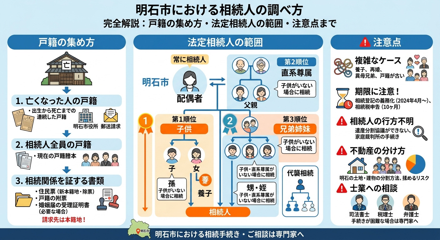 【明石市】相続人の調べ方とは?戸籍謄本の収集手順・法定相続人の範囲を徹底解説の画像