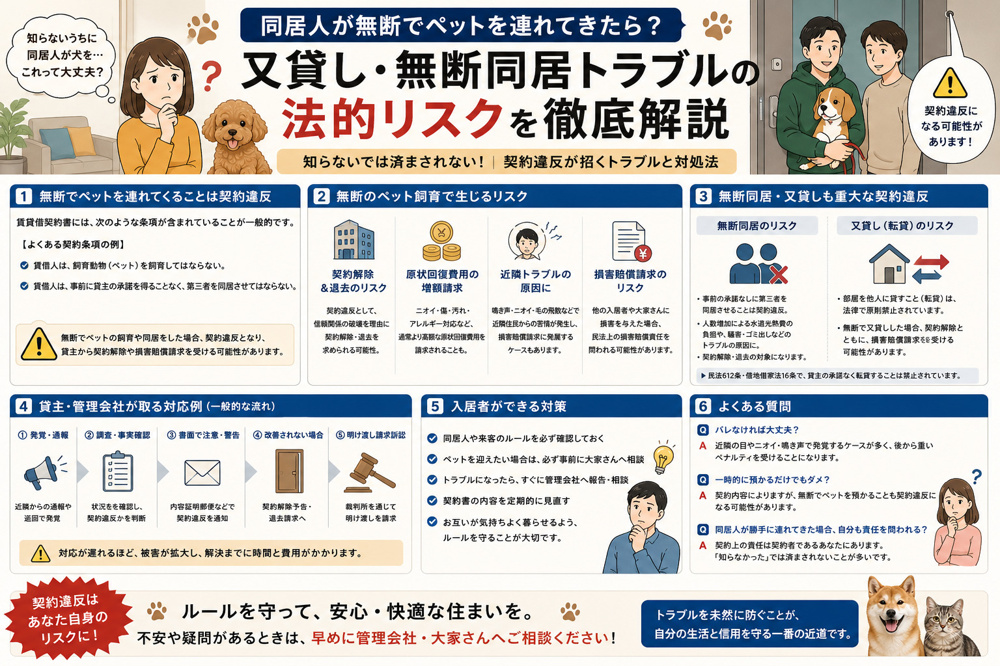 同居人が無断でペットを連れてきたら？又貸し・無断同居トラブルの法的リスクを徹底解説の画像