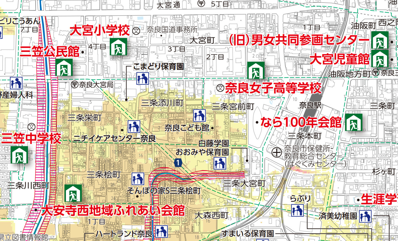 奈良駅西口周辺の洪水浸水想定区域マップ