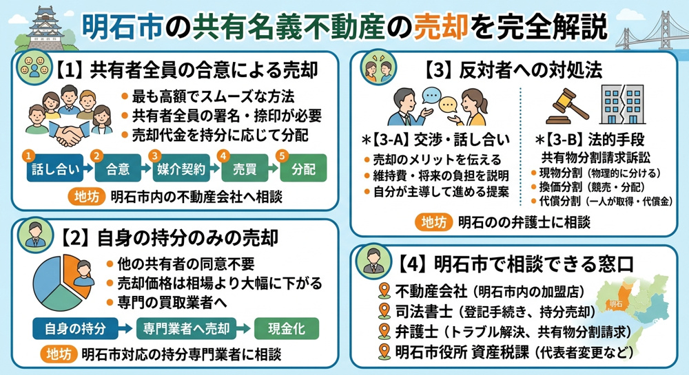 【明石市】共有名義の不動産を売却する方法｜5パターン・反対者対処法・注意点を徹底解説の画像