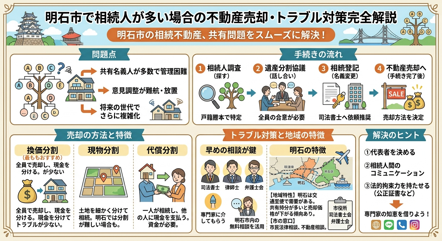 明石市で相続人が多い場合の不動産はどうする？ 手続き・売却・トラブル対策を完全解説の画像