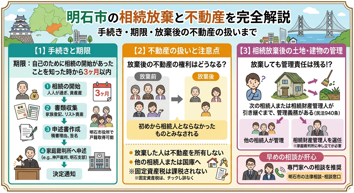 明石市の相続放棄と不動産を完全解説|手続き・期限・放棄後の扱い・管理義務までの画像