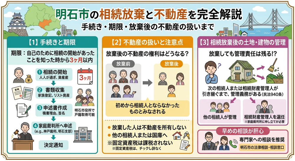 明石市の相続放棄と不動産を完全解説｜手続き・期限・放棄後の扱い・管理義務までの画像