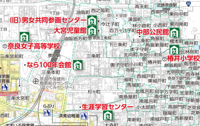 奈良駅東口周辺の洪水浸水想定区域マップ