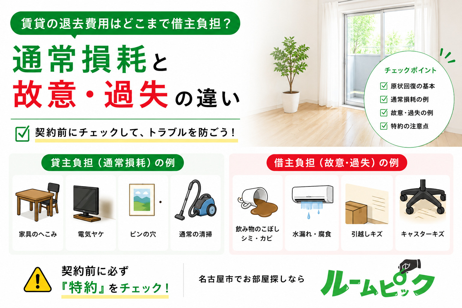 賃貸の退去費用はどこまで借主負担?通常損耗と故意・過失の違いを解説の画像