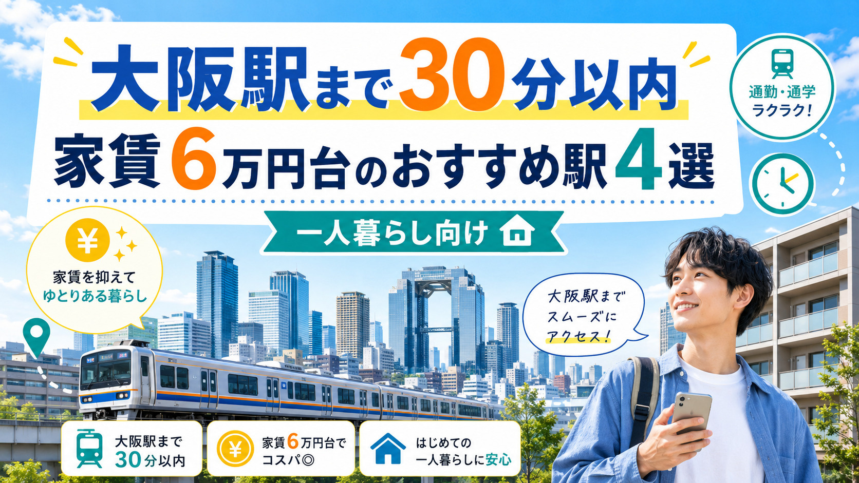 大阪駅まで30分以内で家賃6万円台!一人暮らしにおすすめの駅4選【大阪賃貸】の画像