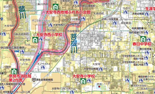 JR奈良駅周辺の大森・大安寺エリア洪水浸水想定区域マップ