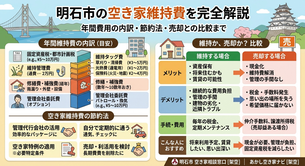 「明石市の空き家、持ち続けるといくらかかる？」維持費の内訳・節約法・売却との比較を解説の画像