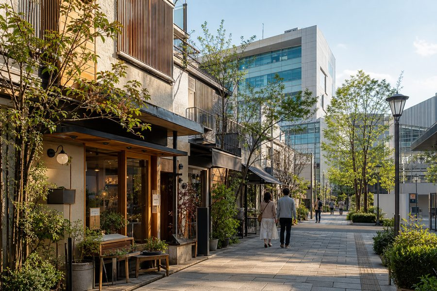 二子玉川の再開発された街並みと昔ながらの商店街が混在する雰囲気