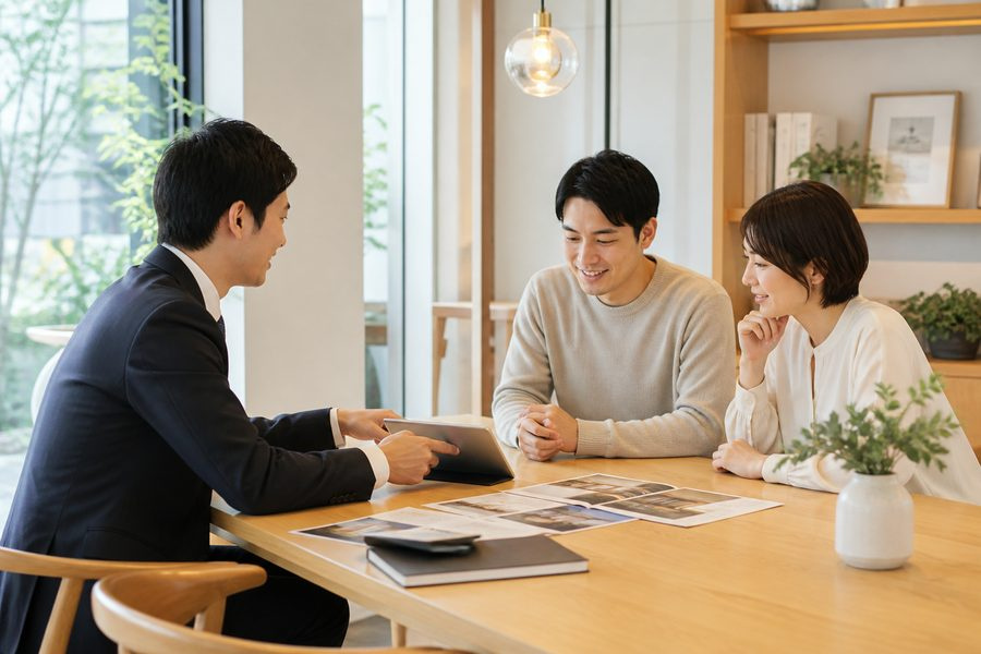 不動産会社で未公開物件について相談している様子