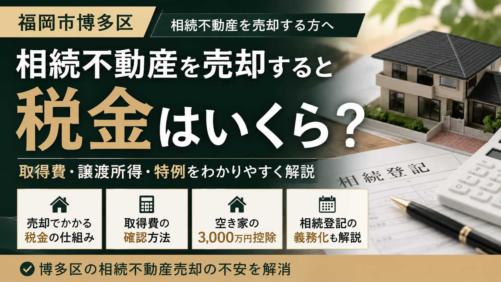 【福岡市博多区】相続不動産を売却すると税金はいくら?取得費・譲渡所得・特例を解説の画像