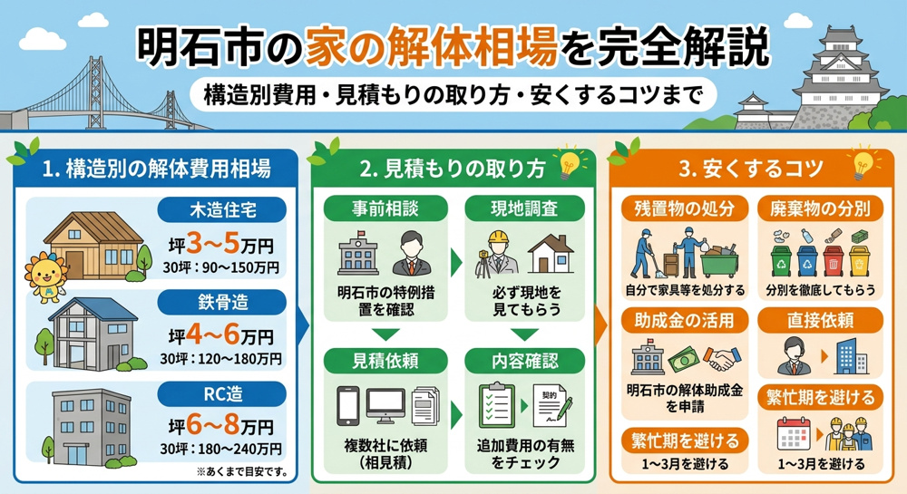 【明石市】家の解体相場はいくら？木造・鉄骨・RC造の費用目安・見積もりの取り方を徹底解説の画像