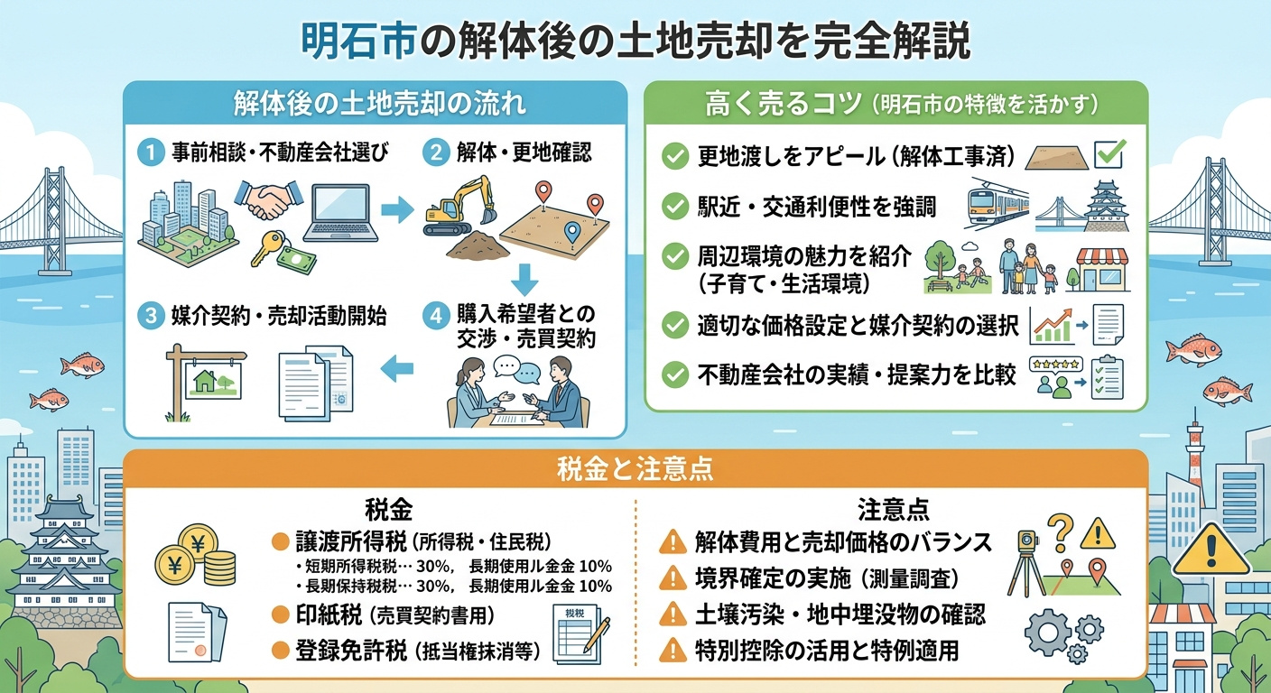 明石市の解体後の土地売却完全ガイド2025|流れ・高く売るコツ・節税特例・注意点まで詳しくの画像