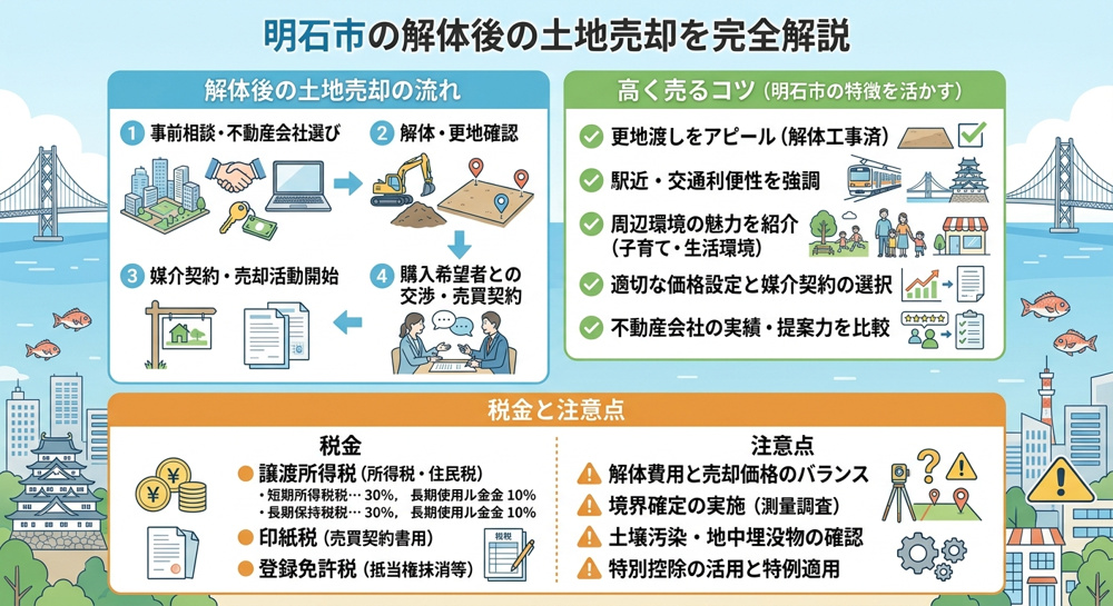 明石市の解体後の土地売却完全ガイド2025｜流れ・高く売るコツ・節税特例・注意点まで詳しくの画像