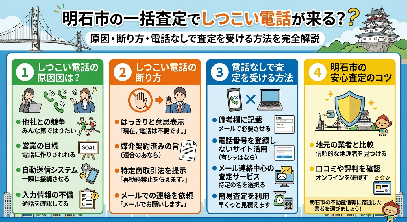 明石市の一括査定で電話に困っている方へ｜しつこい電話の断り方・止め方・電話なし査定を完全解説の画像