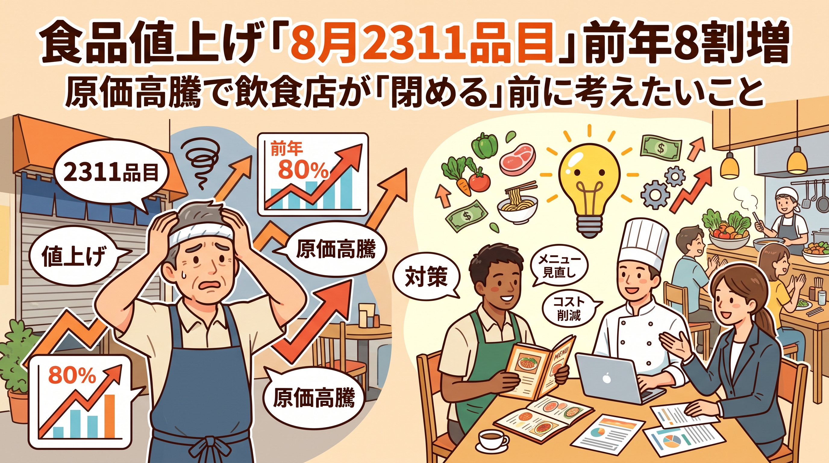 食品値上げ「2311品目」前年8割増、原価高騰と飲食店の閉店判断の画像