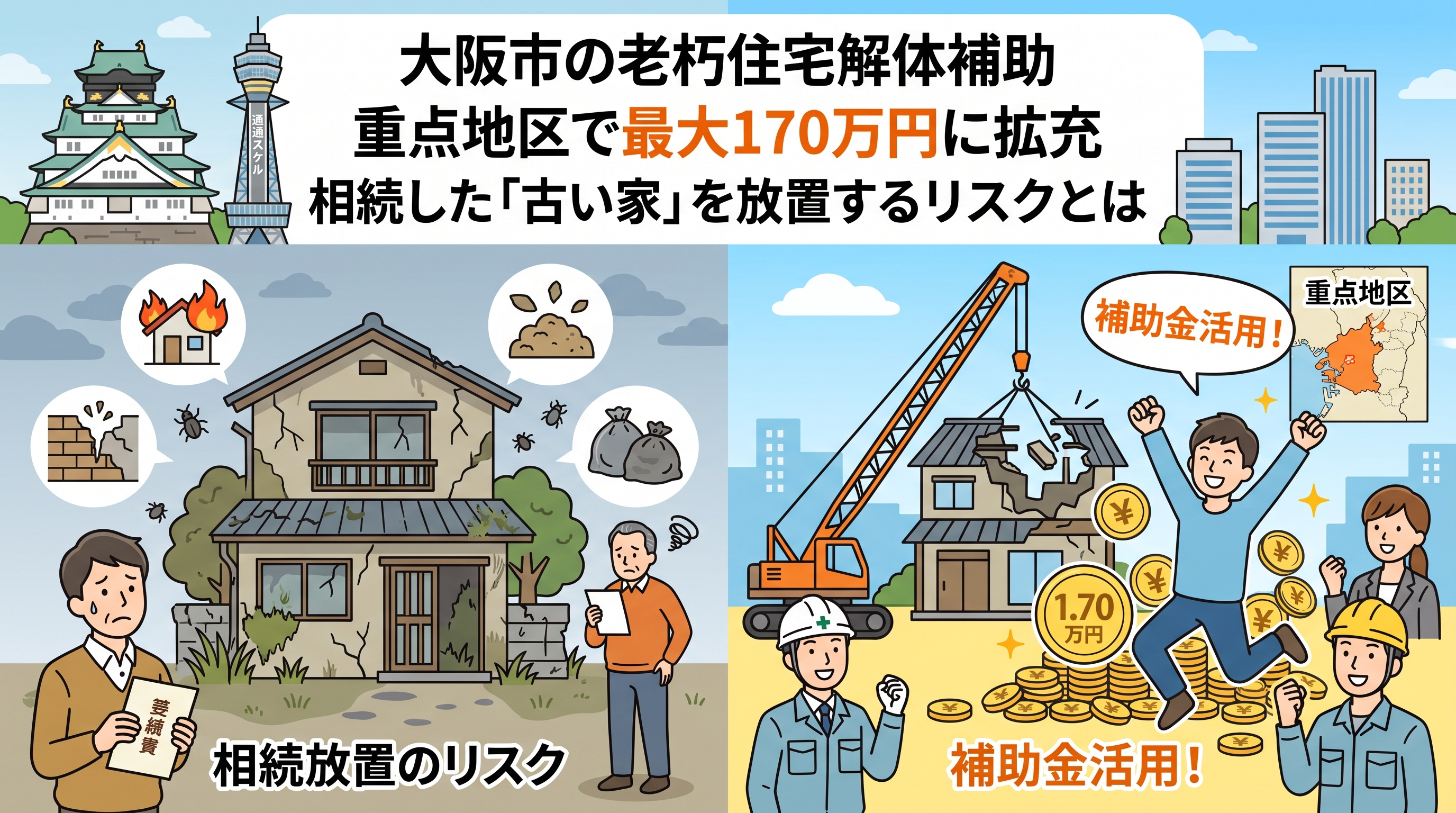 大阪市老朽住宅解体補助「最大170万円」に拡充 相続空き家の注意点の画像