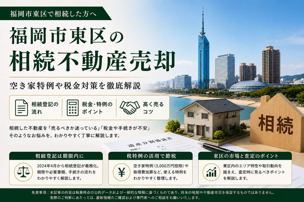 福岡市東区で相続した不動産を売却するには？相続登記・査定・税金・空き家特例を解説の画像