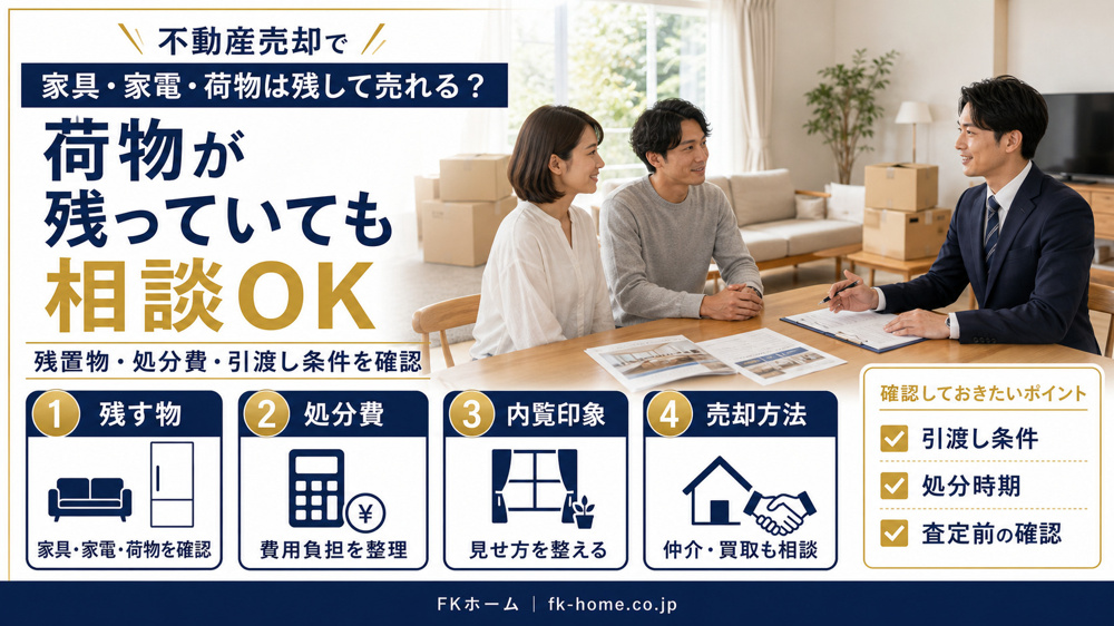 不動産売却で家具・家電・荷物は残して売れる？残置物と処分費を確認するポイントの画像