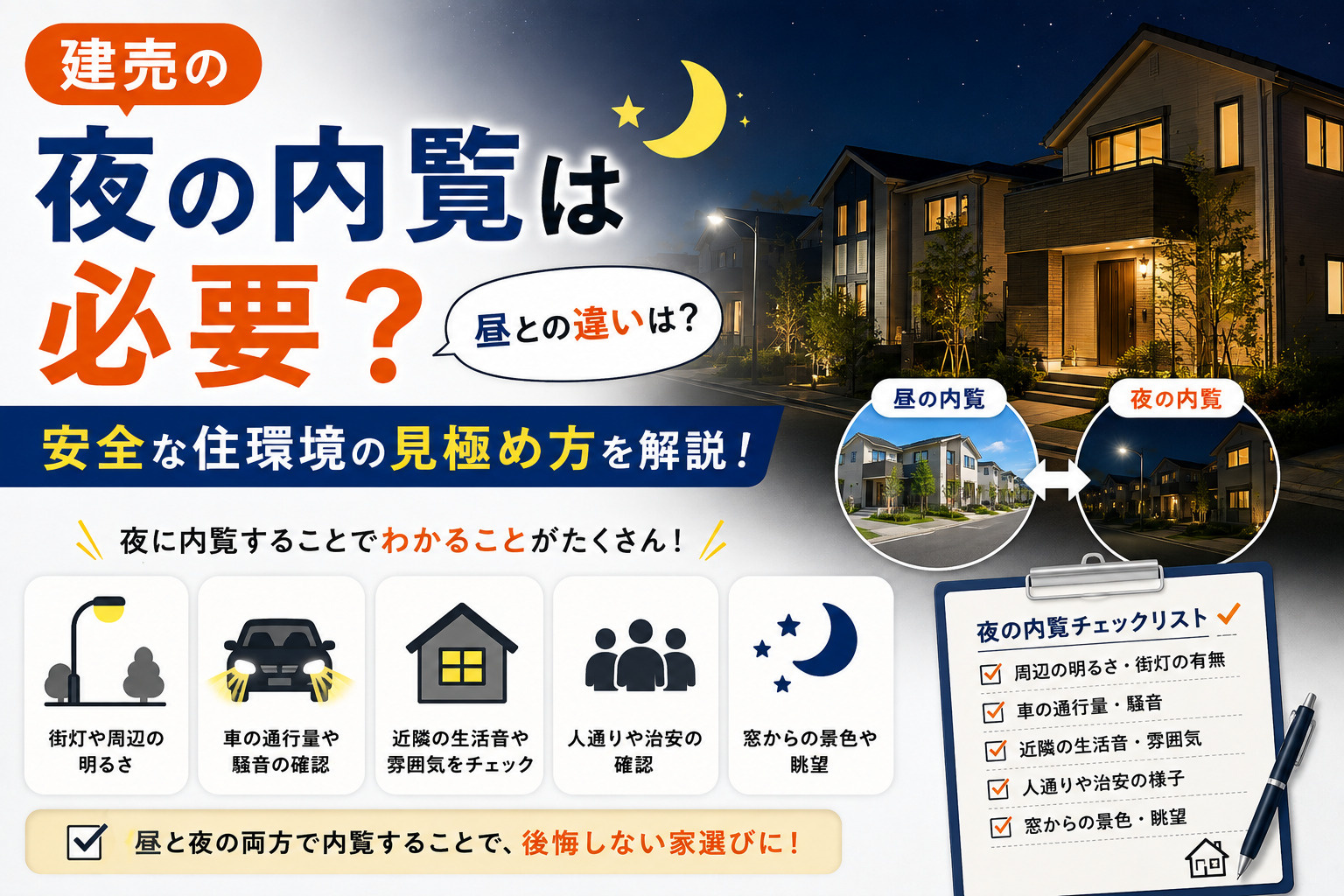 建売の夜の内覧は必要?昼との違いと安全な住環境の見極め方の画像