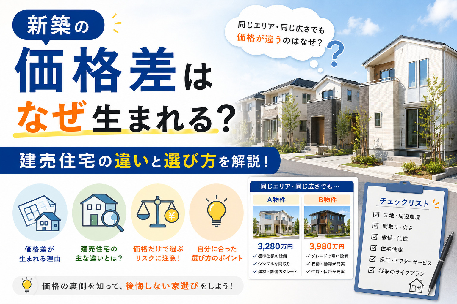 新築の価格差はなぜ生まれる？建売住宅の違いと選び方を解説の画像