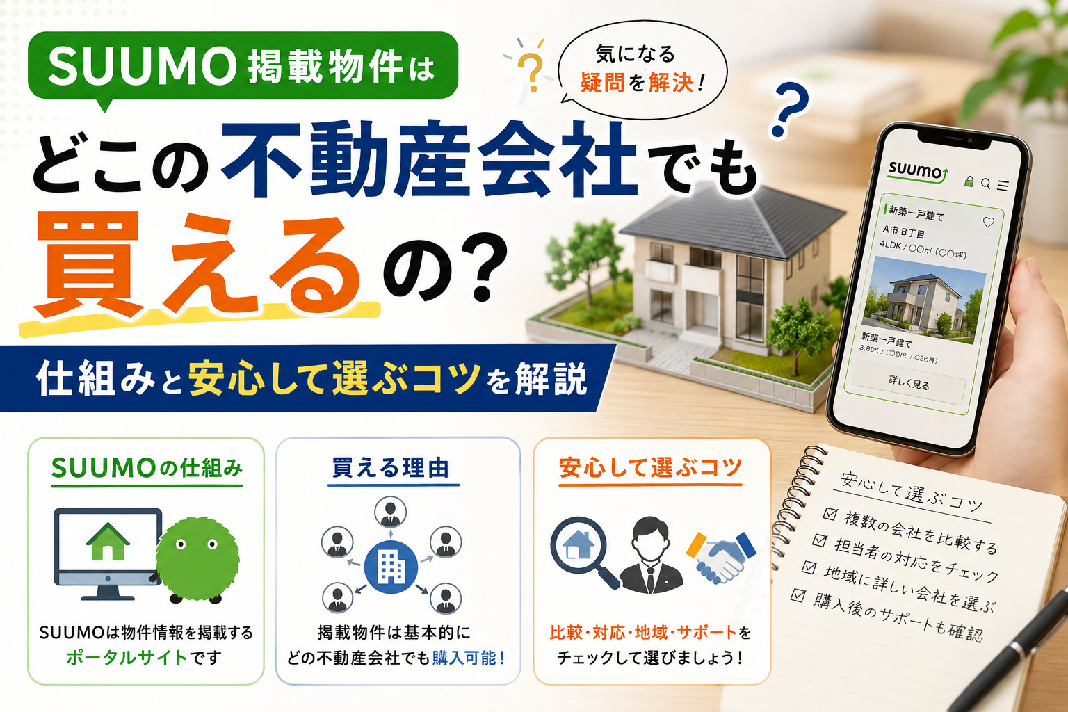 SUUMO掲載物件はどこの不動産会社でも買えるの?仕組みと安心して選ぶコツを解説の画像
